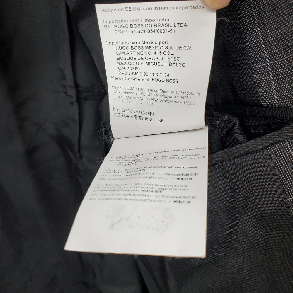 Hugo Boss Mens 40R Grey‎ Windowpane Virgin Wool Blazer Sport Coat Paolini/Movio